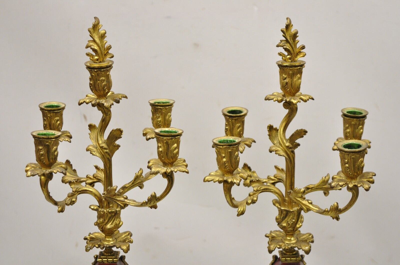Antique French Louis XV Rococo Style Gold Gilt Bronze Candelabras - a Pair