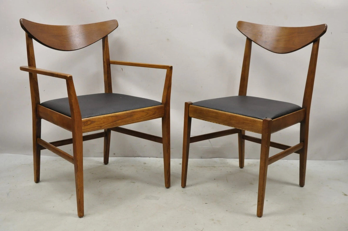Vintage Mid Century Modern Cat Eye Walnut Dining Chairs by Stanley - Set of 4