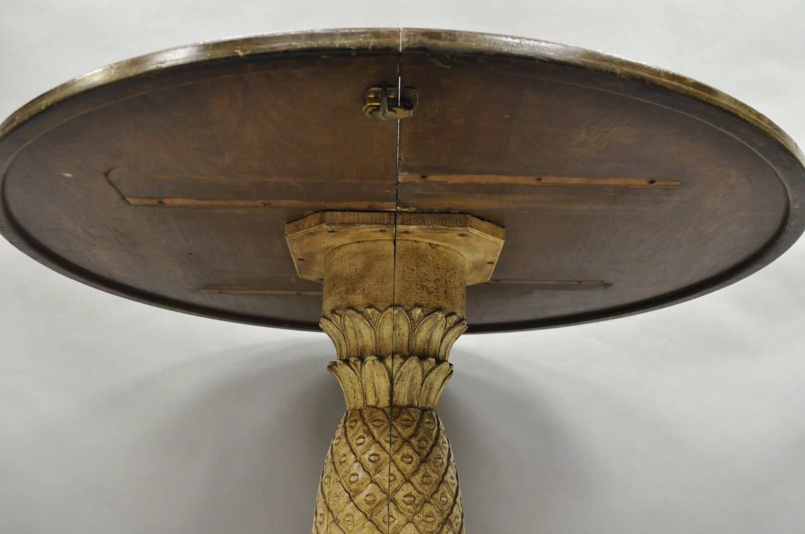 Hollywood Regency Carved Wood Pineapple Demilune Console Hall Tables - a Pair