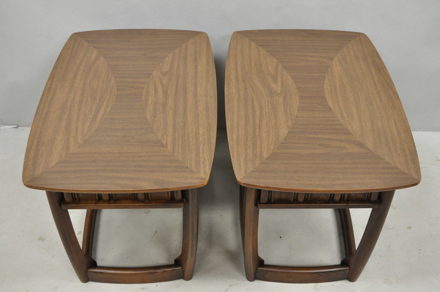 Vintage Mid Century Modern Sculpted Walnut & Laminate Coffee End Table Set 3 Pc