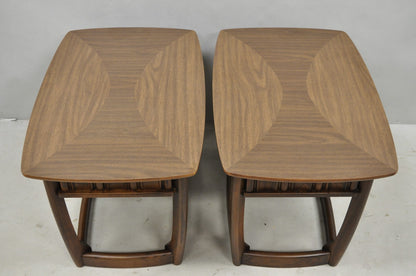 Vintage Mid Century Modern Sculpted Walnut & Laminate Coffee End Table Set 3 Pc