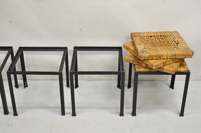 Mid Century Modern Danny Ho Fong Tropi-Cal Iron Cane Side Table Stool - Set of 4