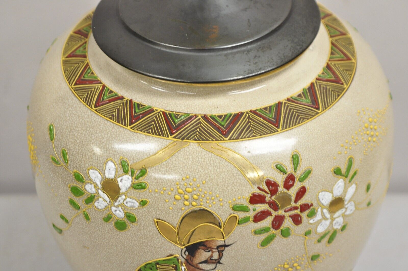 Vintage Japanese Samurai Porcelain Ginger Jar Small Chinoisserie Table Lamp