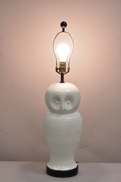 Vintage Mid Century Modern White Ceramic Porcelain Owl Form Table Lamp