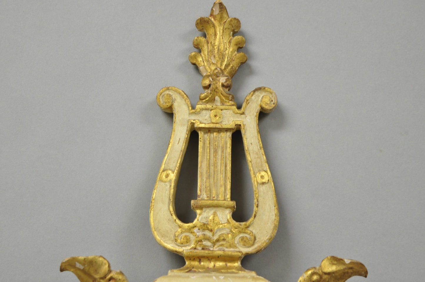 Vintage Italian Neoclassical Style Cream & Gold Gilt Carved Wood Wall Mirror