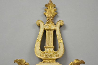 Vintage Italian Neoclassical Style Cream & Gold Gilt Carved Wood Wall Mirror