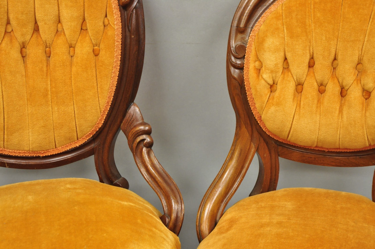 Antique Eastlake Victorian Carved Walnut Orange Parlor Side Chairs - a Pair