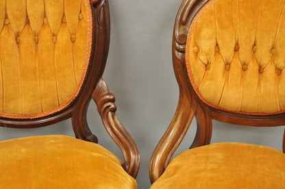 Antique Eastlake Victorian Carved Walnut Orange Parlor Side Chairs - a Pair