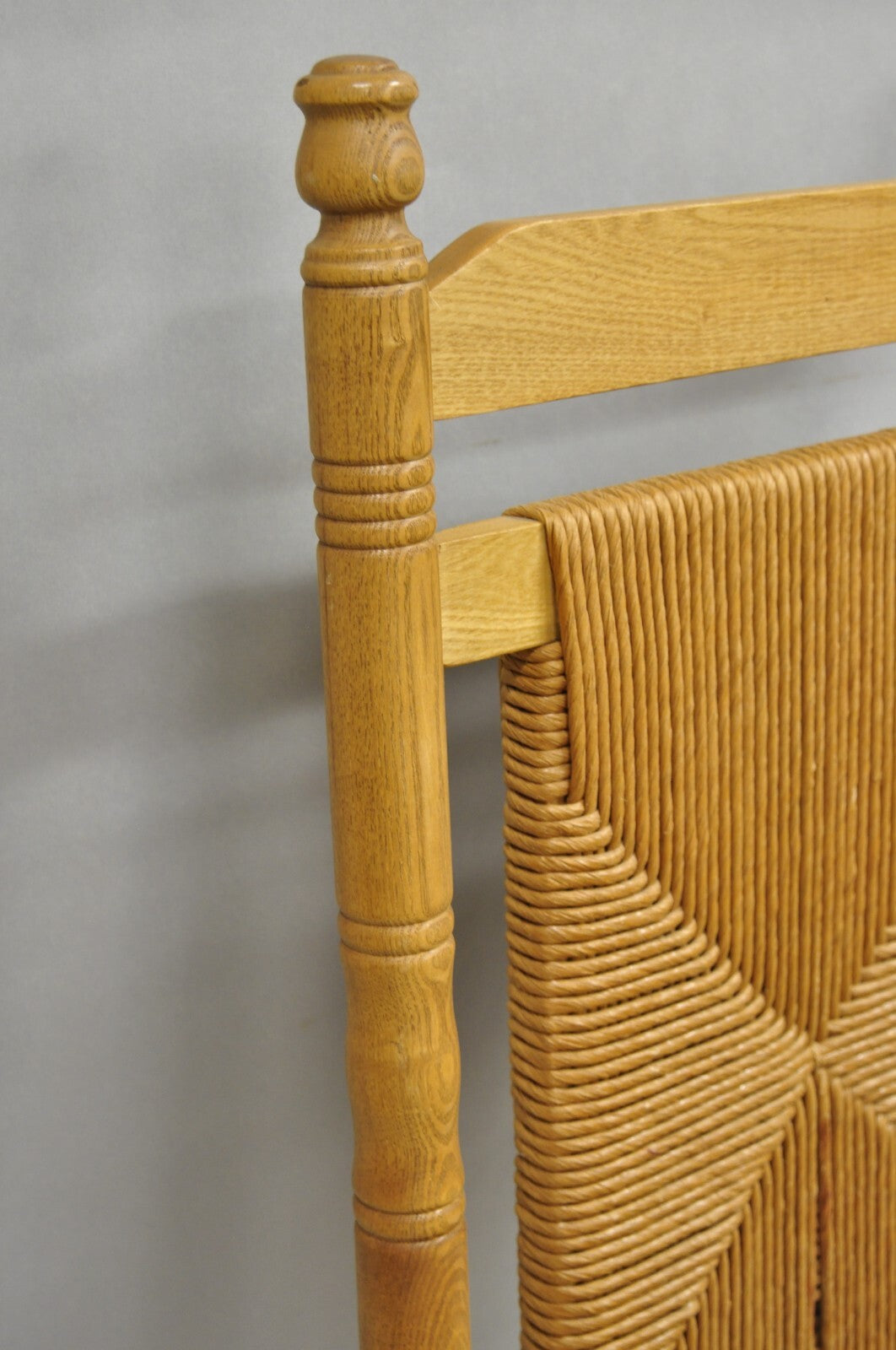American Primitive Rustic Oak Wood Rush Seat Rocking Chair by Cracker Barrel