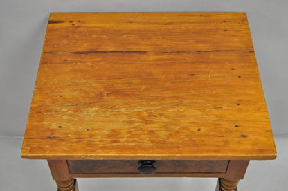 Antique American Colonial Cherry Wood One Drawer Nightstand Work Side Table