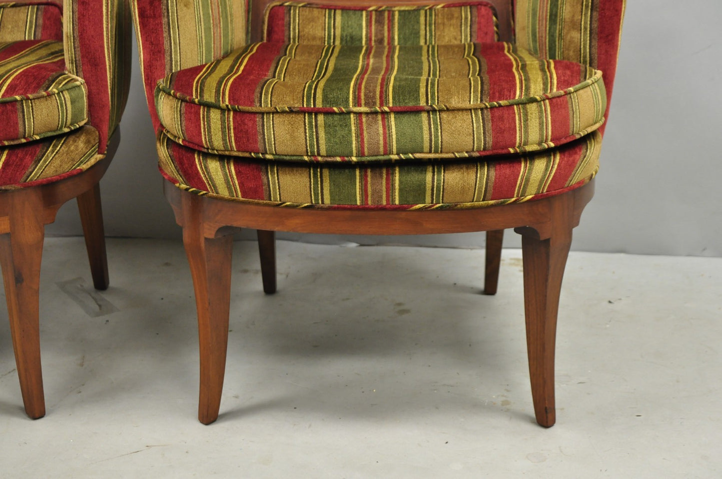 Vintage Mid Century Modern Walnut Panel Back Sculptural Lounge Arm Chairs - Pair