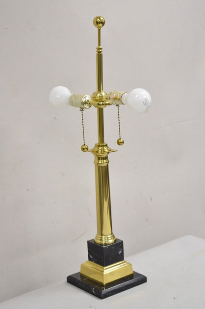 Vintage French Empire Brass & Italian Black Marble Column Table Lamps - a Pair