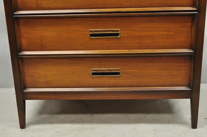 Vintage Drexel Mid Century Modern Walnut 5 Drawer Tall Chest Dresser Highboy
