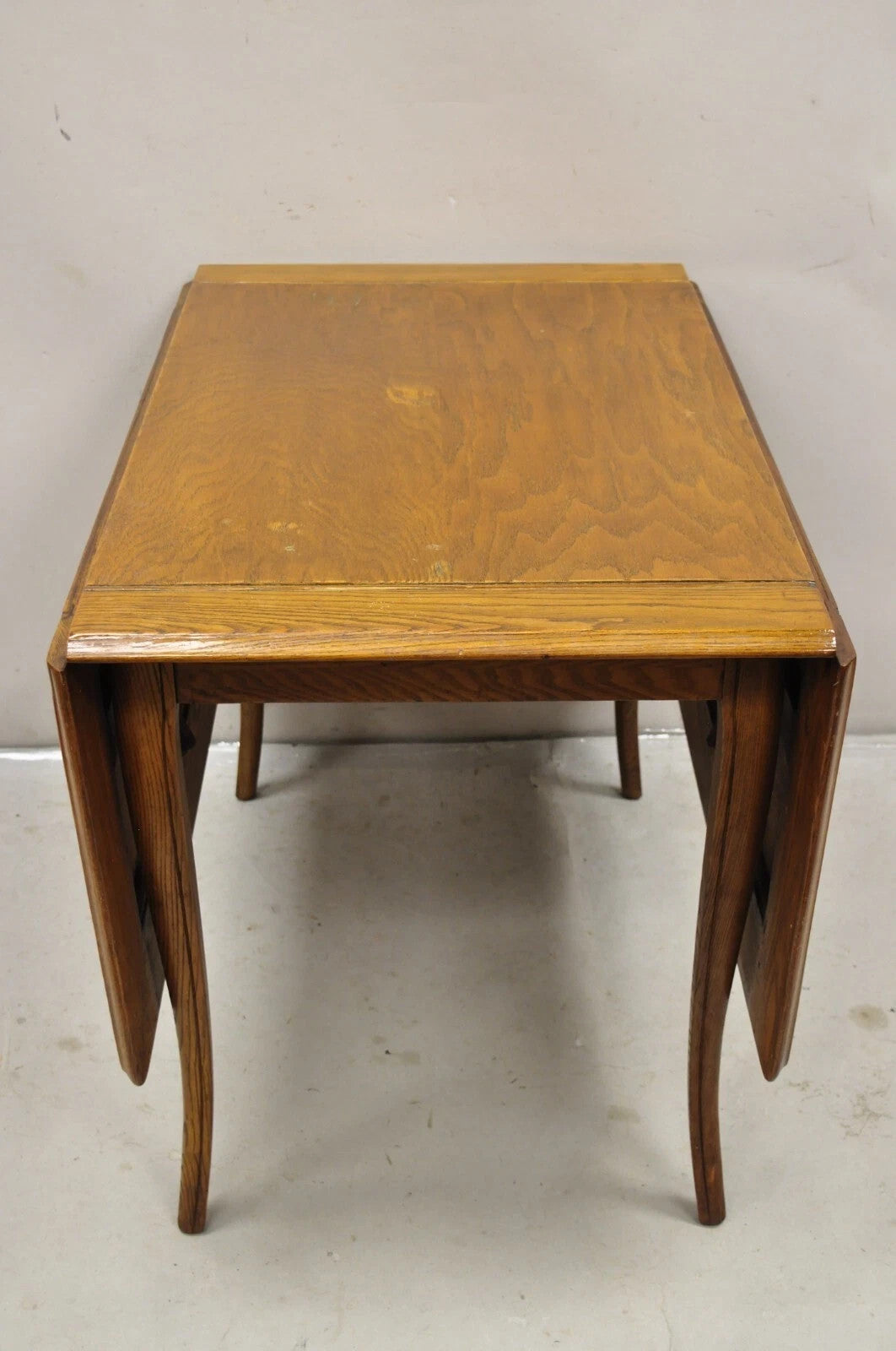 Vintage Mid Century Modern Klismos Saber Leg Oak Wood Drop Leaf Dining Table