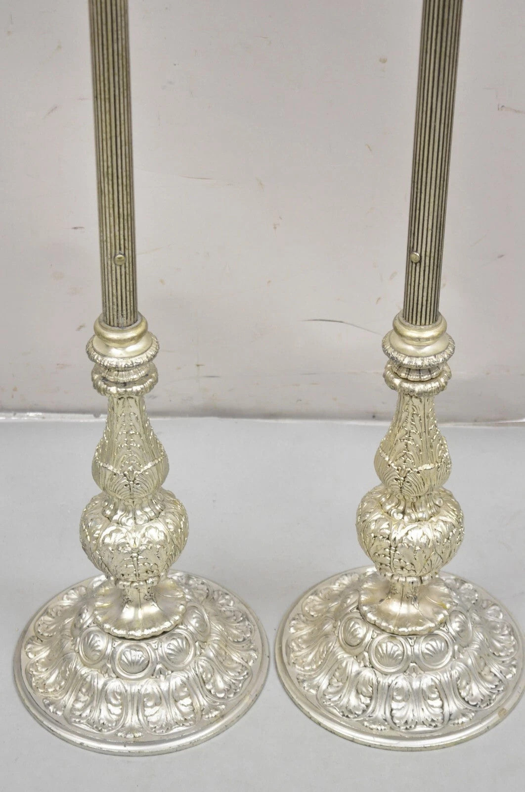 Vintage 43" Tall Baroque Silver Plated Collapsible Floor Candlesticks in Box