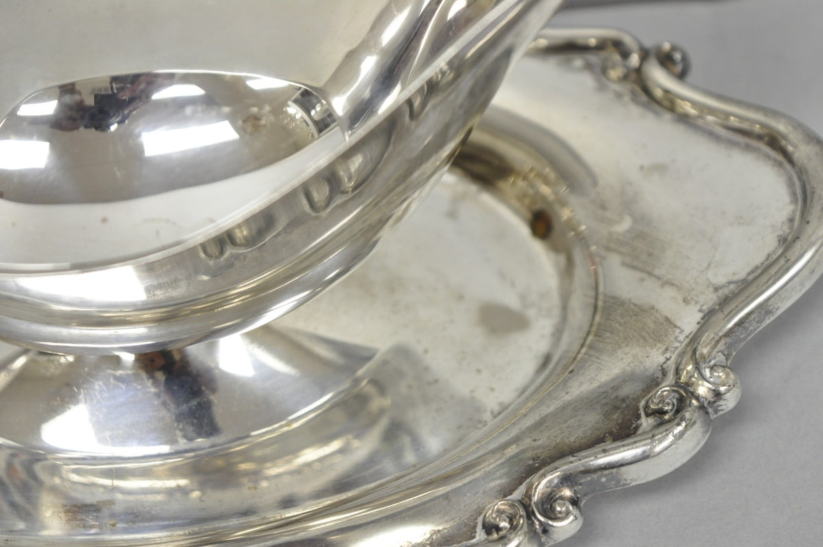 Vintage FB Rogers Silver Plated Victorian Gravy Sauce Boat w/ Attached Dish
