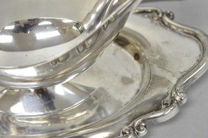Vintage FB Rogers Silver Plated Victorian Gravy Sauce Boat w/ Attached Dish