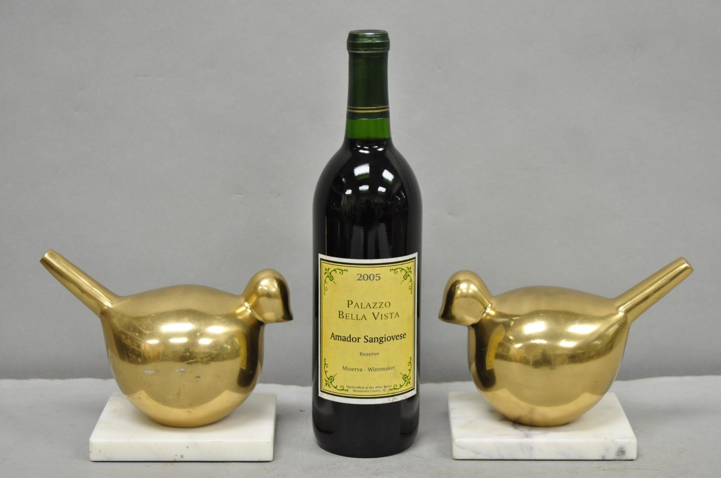 Modern Gold Marble Pheasant Quail Bird Dove Brass Modernist Sculpture - a Pair