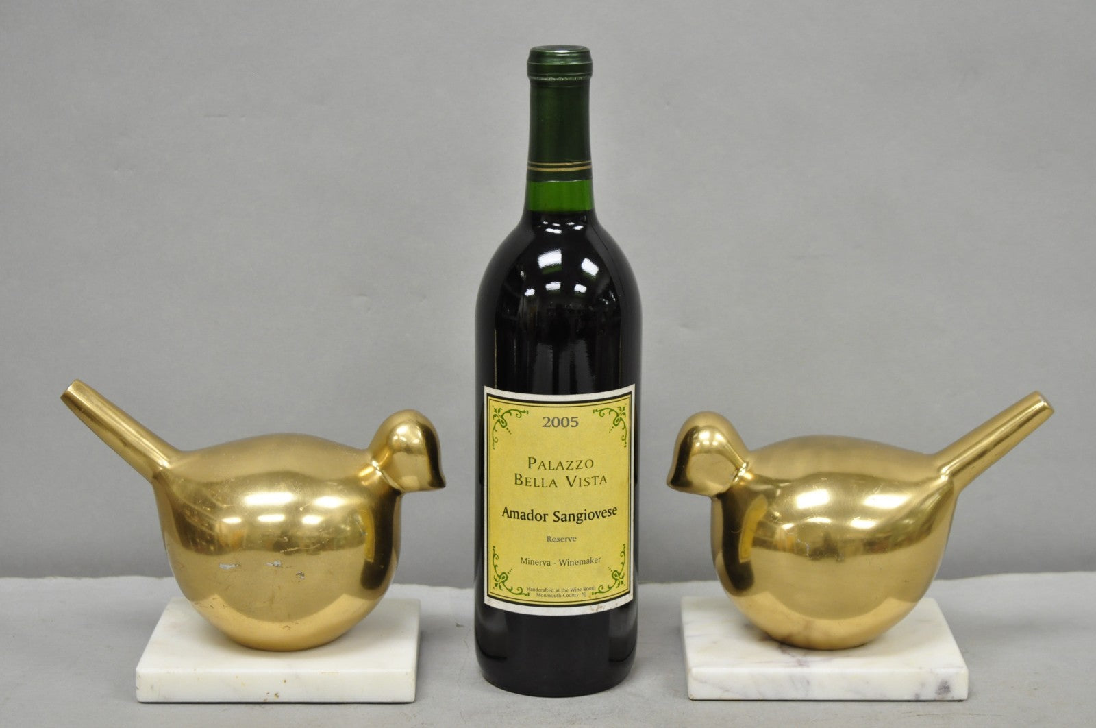 Modern Gold Marble Pheasant Quail Bird Dove Brass Modernist Sculpture - a Pair