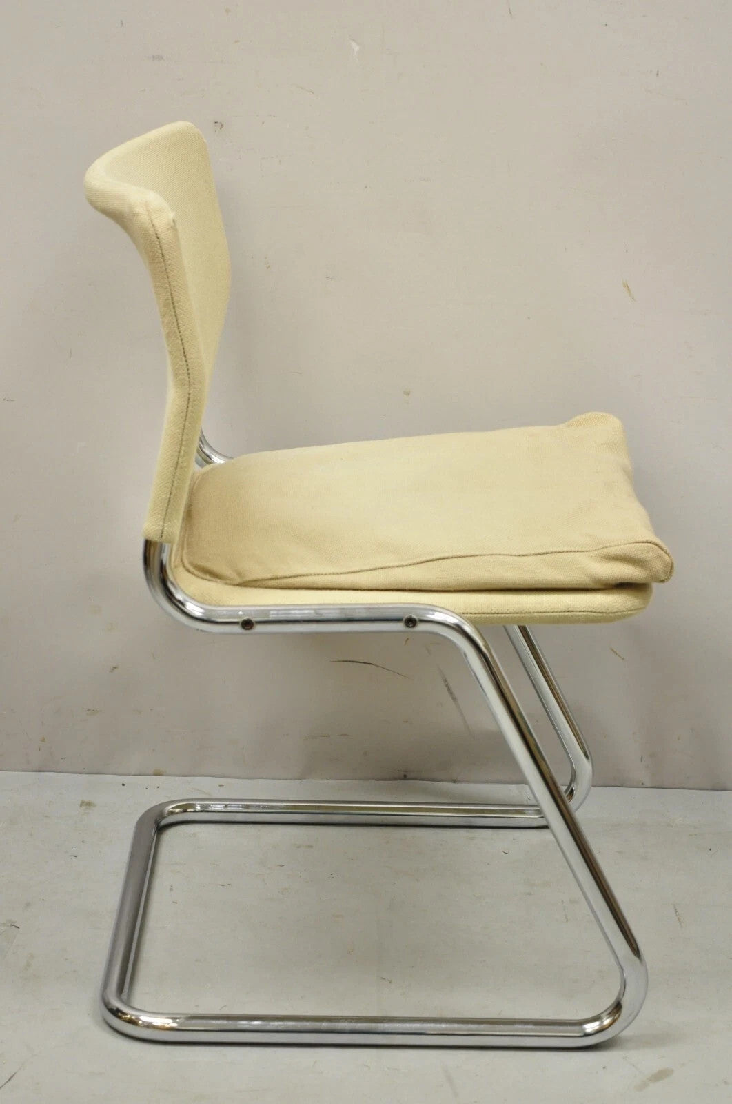Mid Century Modern Milo Baughman Style Tubular Chrome Cantilever Side Chair