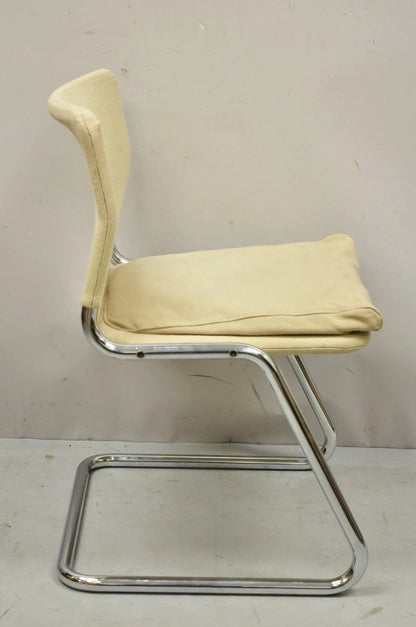 Mid Century Modern Milo Baughman Style Tubular Chrome Cantilever Side Chair