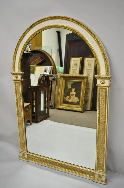 Antique Italian Neoclassical Carved Gold Giltwood Arched Large Wall Mirror