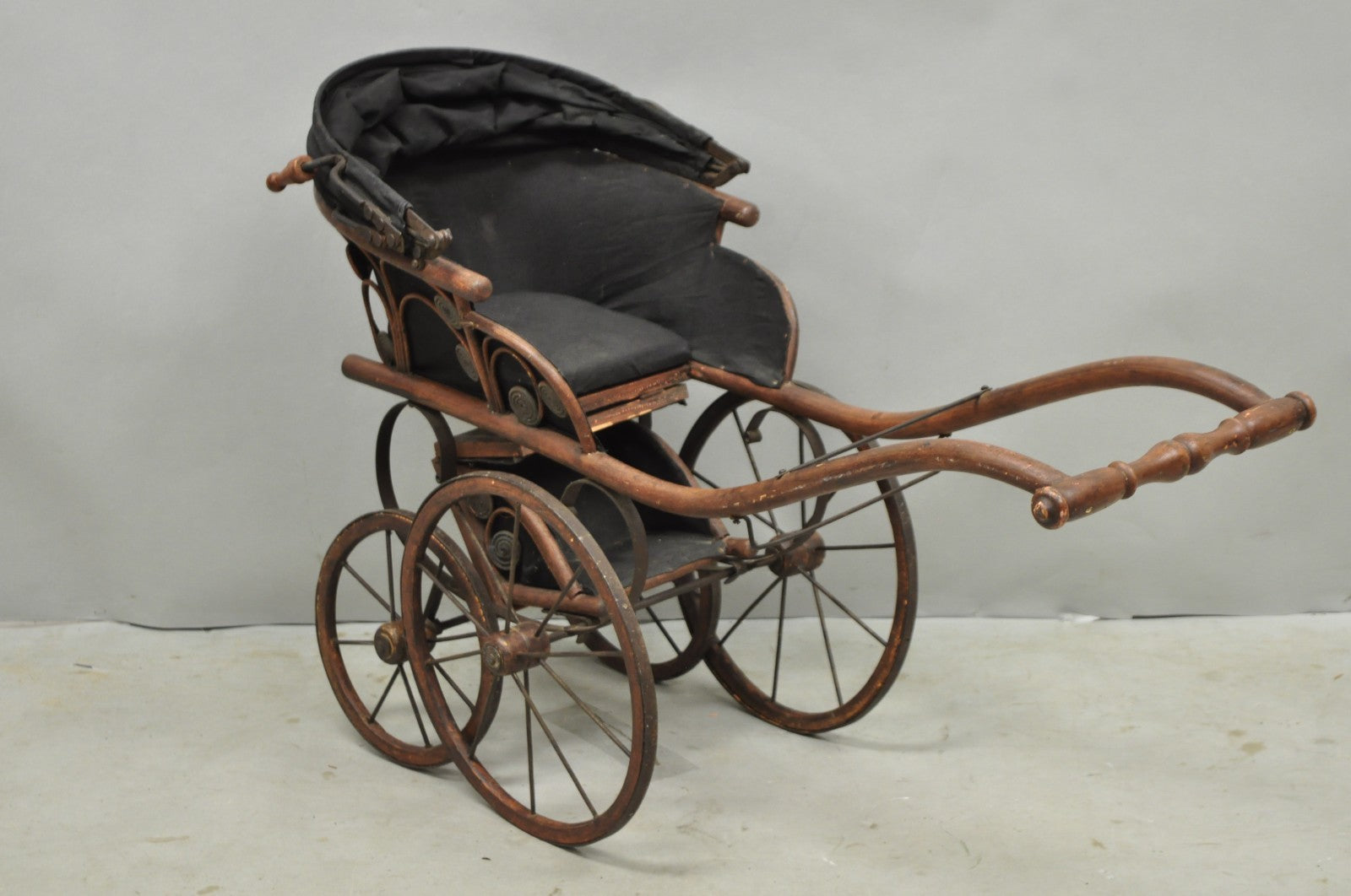 Antique Victorian Bentwood Small Child Size Decorative Baby Buggy Carriage