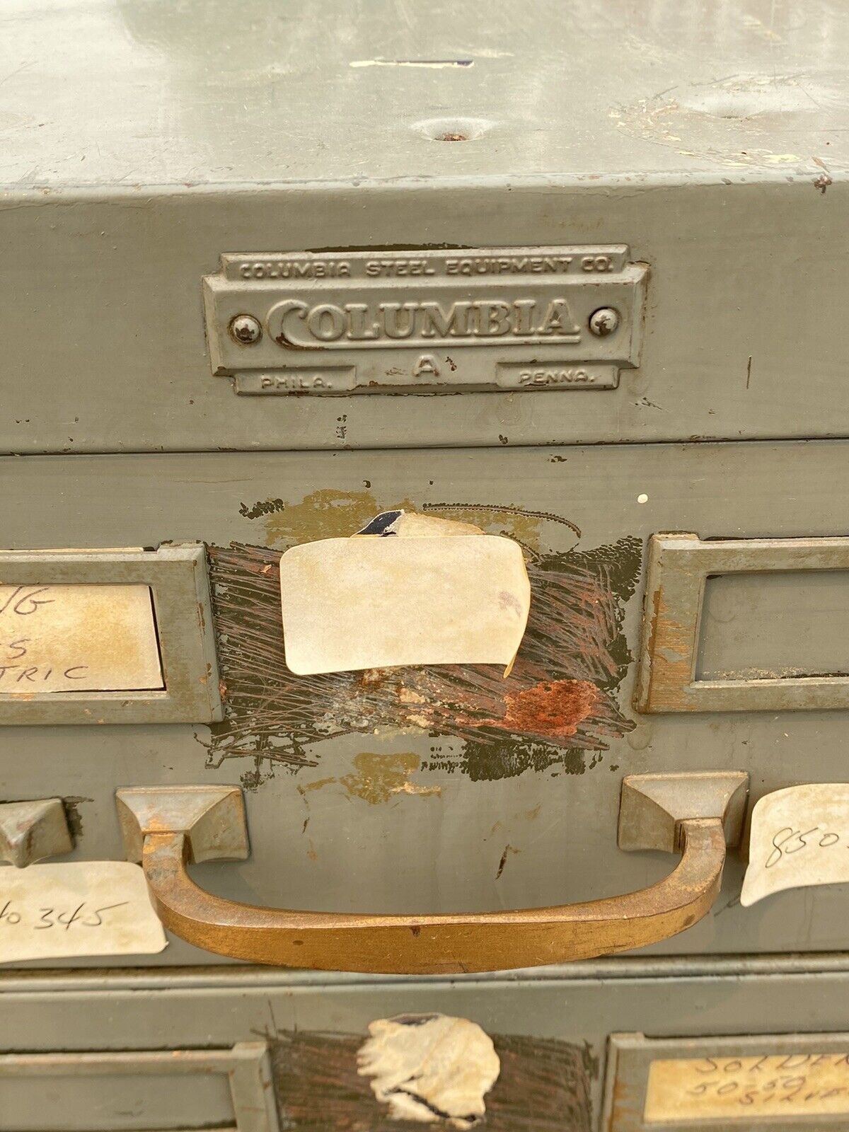 Vintage Columbia Steel Equip Green Metal 10 Drawer Industrial File Cabinet (A)