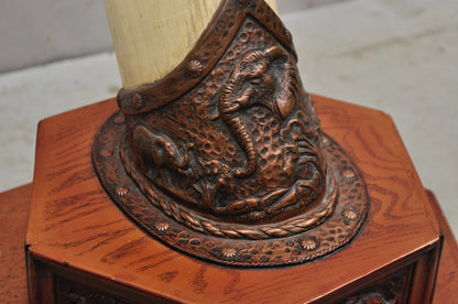 Vintage Chinoiserie African Safari Faux Horn Tusk Fiberglass Floor Lamp