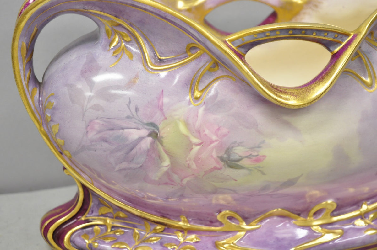 Antique Franz Anton Mehlem Royal Bonn Germany Art Nouveau Purple Jardinière Vase