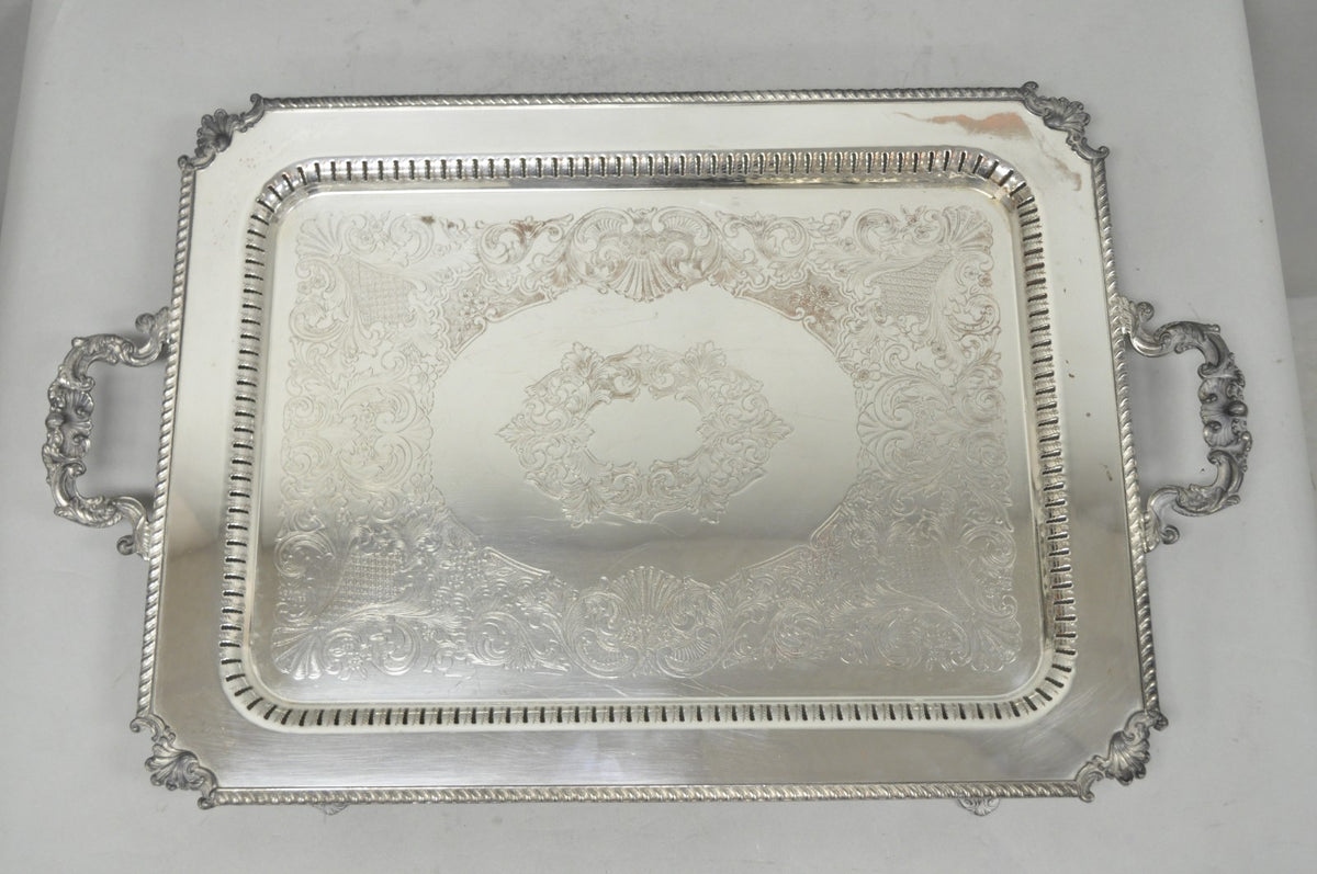 Vintage English Victorian Large Silver Plated Twin Handle Serving Platter Tray