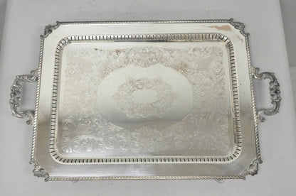 Vintage English Victorian Large Silver Plated Twin Handle Serving Platter Tray