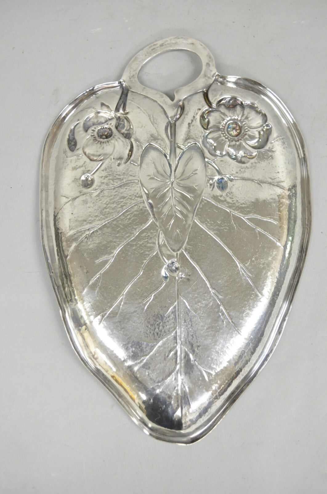 Antique Reed & Barton Art Nouveau Deco Lily Pad Leaf 20" Trinket Dish Bar Tray