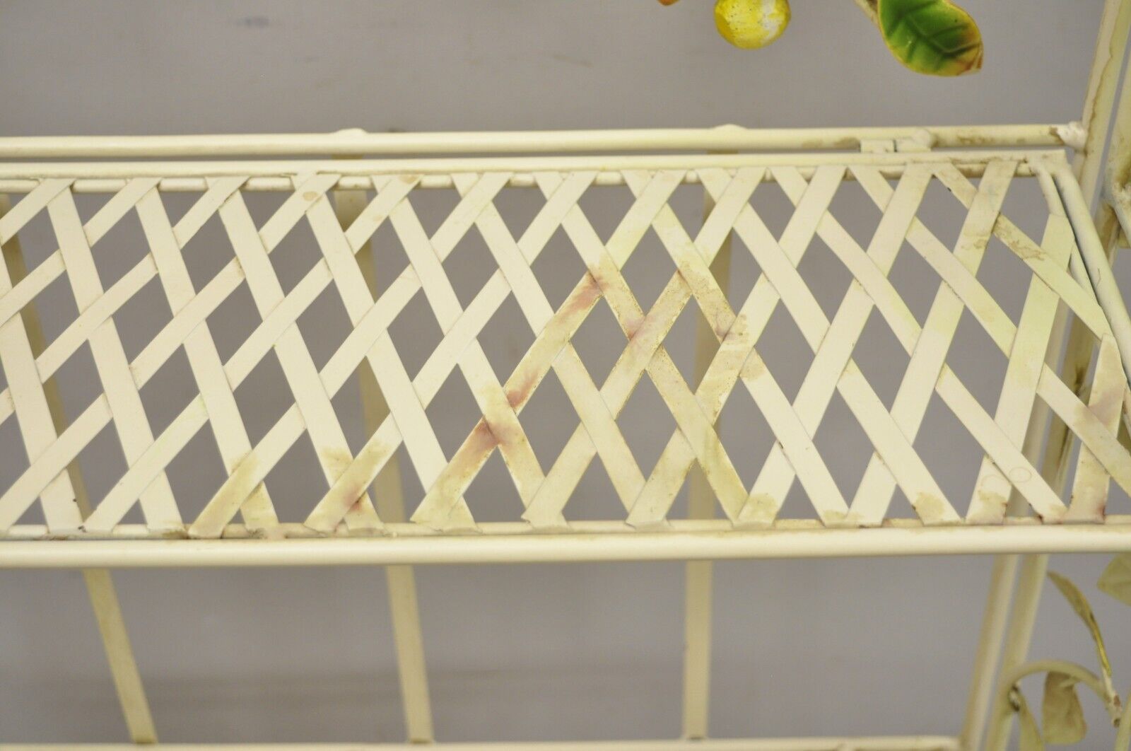 Vintage Italian Hollywood Regency Iron Tole Metal Yellow Lemon Shelf Stand