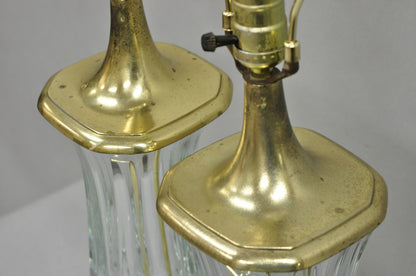 Vintage Cofrac Art Verrier French Leaded Crystal Glass & Brass Table Lamps, Pair