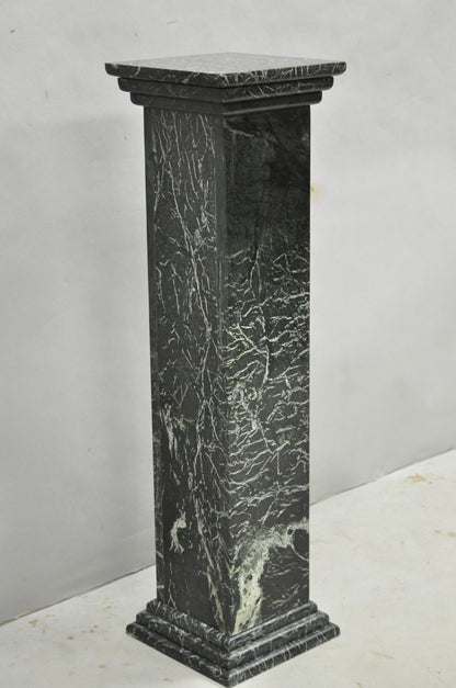 Vintage Italian Classical Style Dark Green Marble Square Column Pedestal Stand