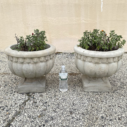 Vintage Cast Concrete Stone 15" Round Cement Urn Garden Planter Pot - a Pair