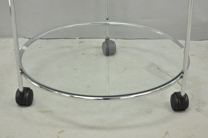 Vintage Mid Century Modern Chrome Round Glass 2 Tier Rolling Bar Cart Side Table