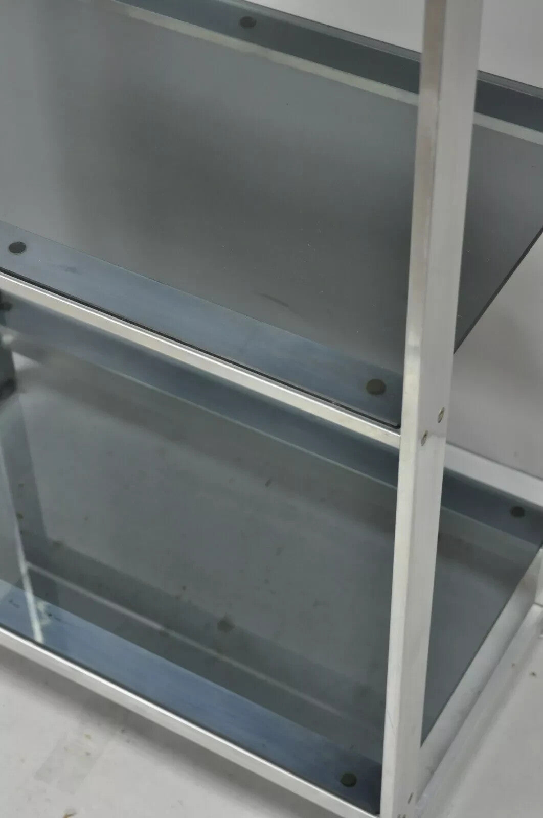 Vintage Mid Century Modern Brushed Aluminum Chrome Frame Etagere Bookcase Shelf