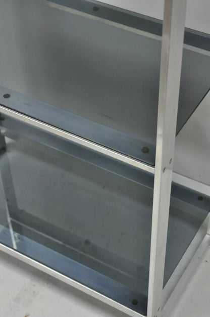 Vintage Mid Century Modern Brushed Aluminum Chrome Frame Etagere Bookcase Shelf