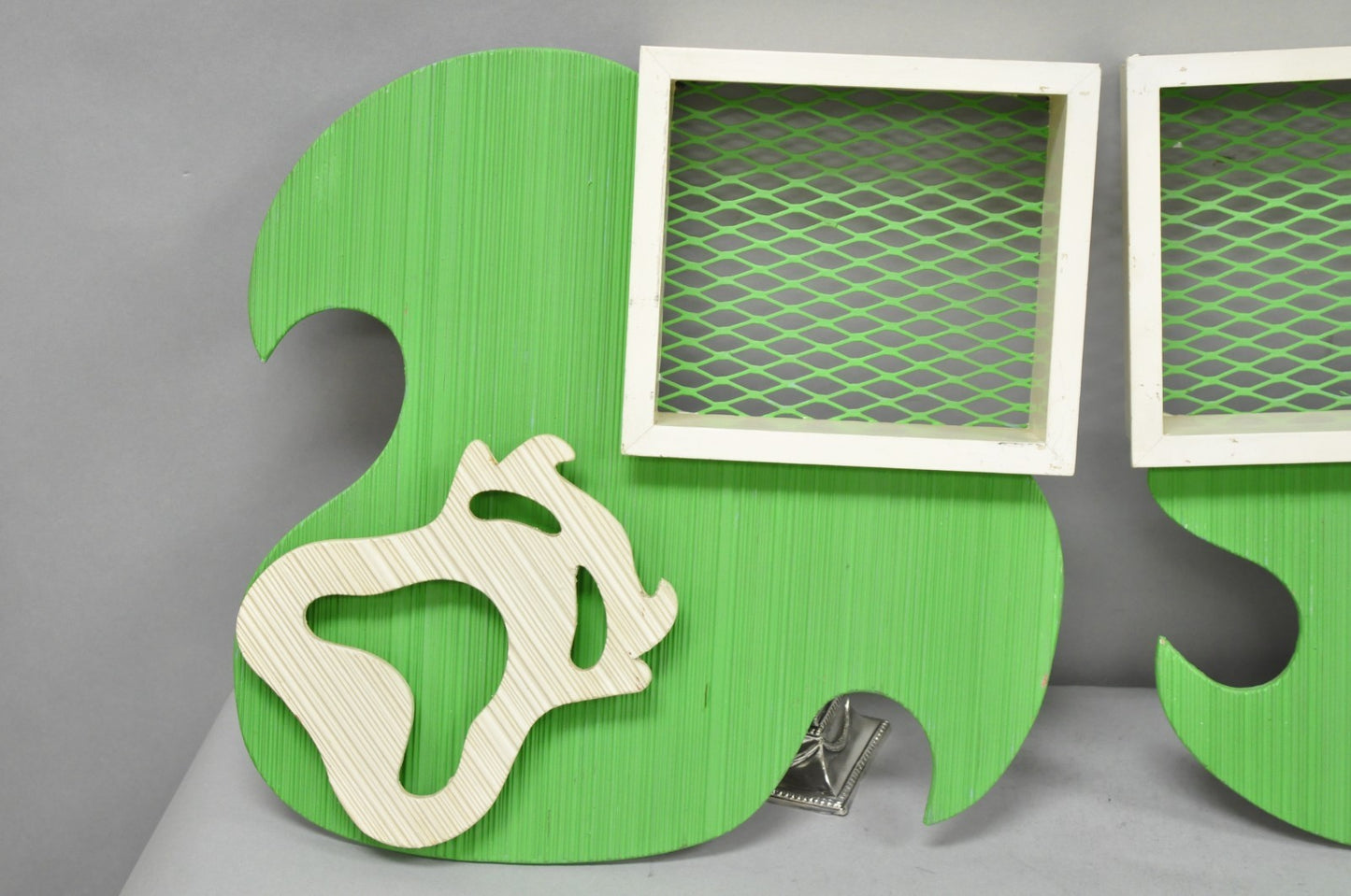 Vintage Mid Century Modern Green Theater Mask Shadowbox Wall Pocket Shelf - Pair