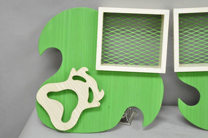 Vintage Mid Century Modern Green Theater Mask Shadowbox Wall Pocket Shelf - Pair