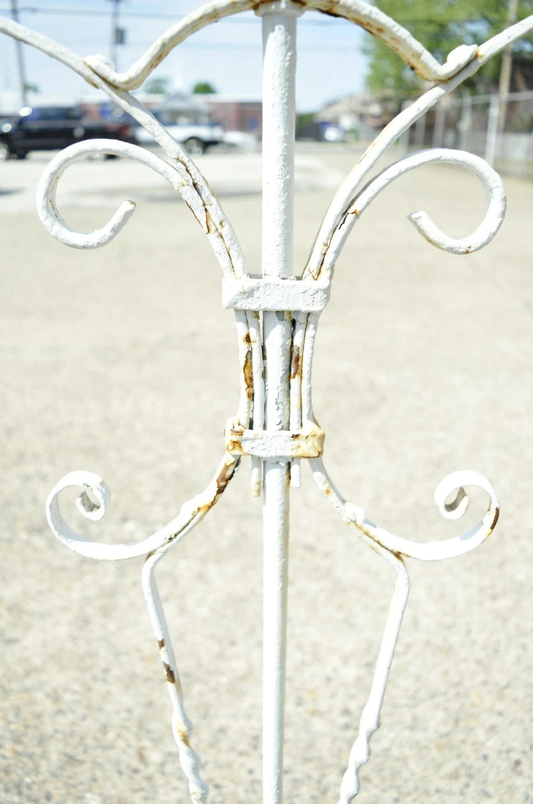 Antique French Art Deco Art Nouveau White Painted Wrought Iron Birdcage Stand