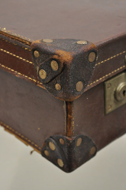 Antique Art Deco Brown Leather English 25" Luggage Travel Suitcase