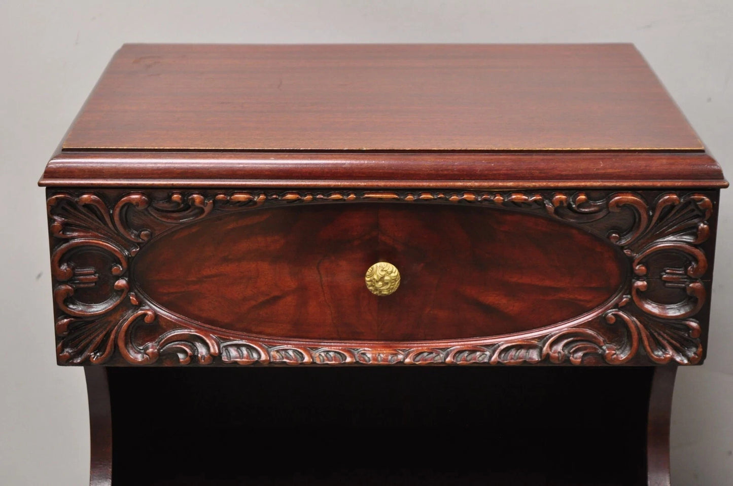 Vintage Chinese Chippendale Mahogany 2 Drawer Nightstands Bedside Tables - Pair