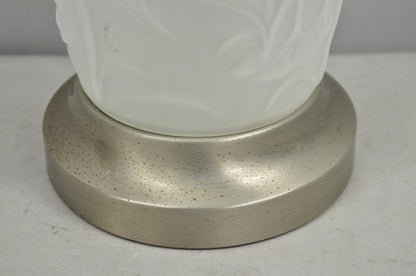 Vintage Chinoiserie Raised Satin Glass Tropical Birds Art Nouveau Table Lamp