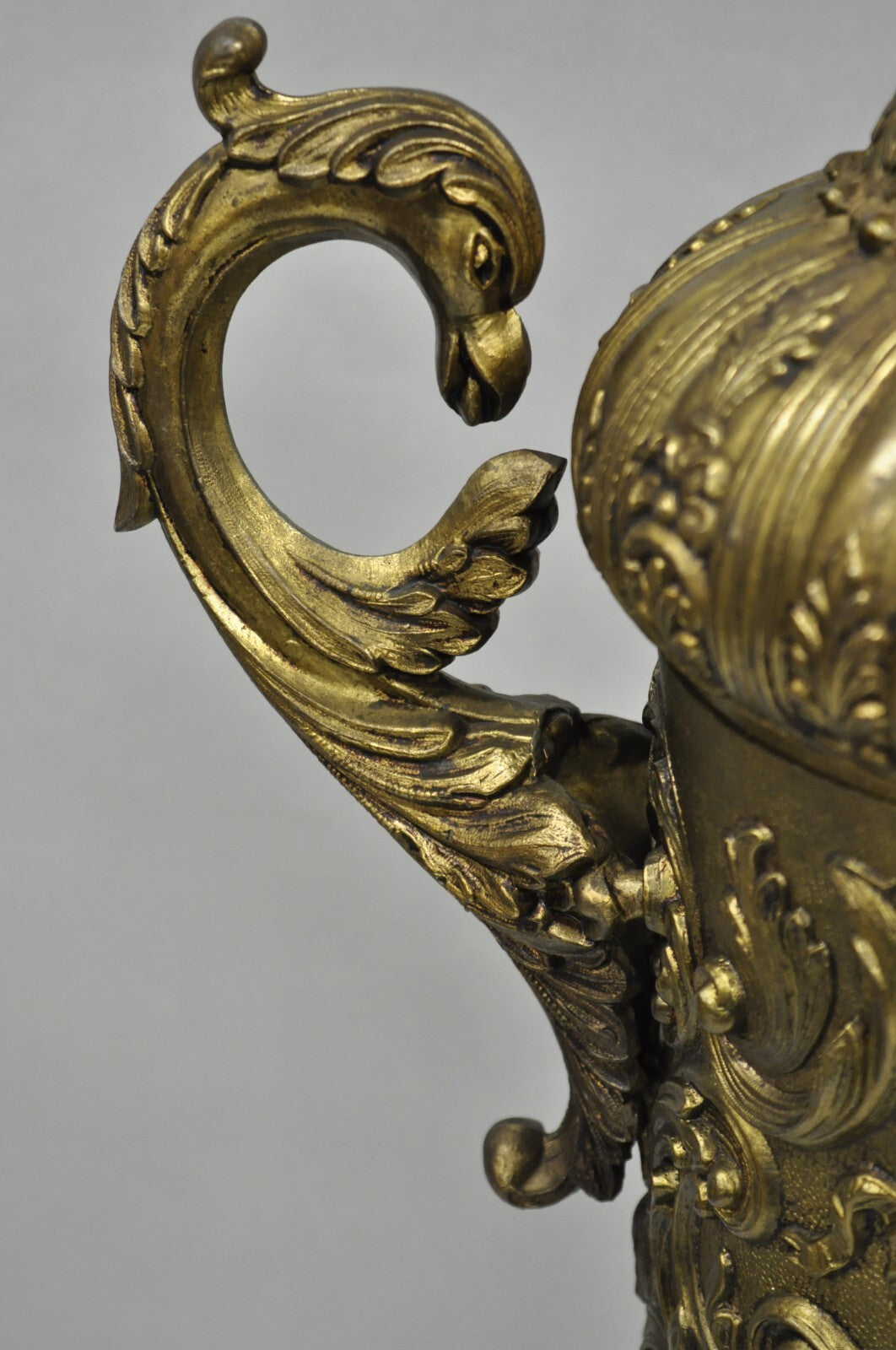 Antique Italian Renaissance Gold Bronze Figural Twin Handle Urn Large Table Lamp
