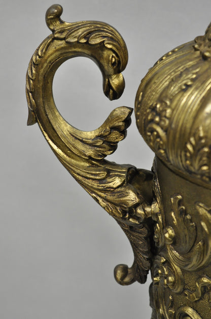 Antique Italian Renaissance Gold Bronze Figural Twin Handle Urn Large Table Lamp