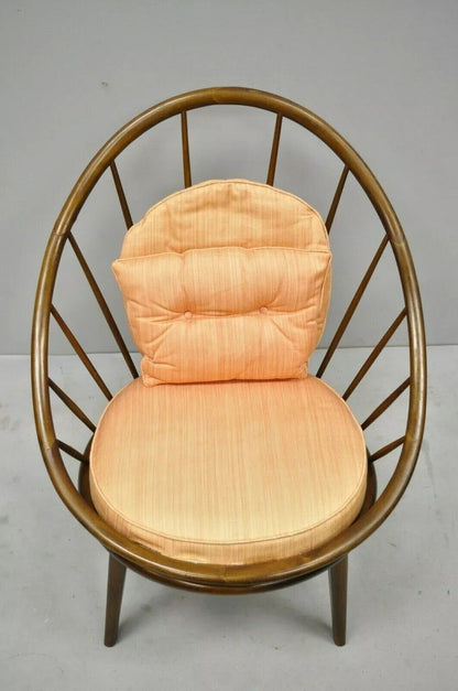 IB Kofod Larsen Selig Style Danish Modern Walnut Peacock Hoop Spindle Chair