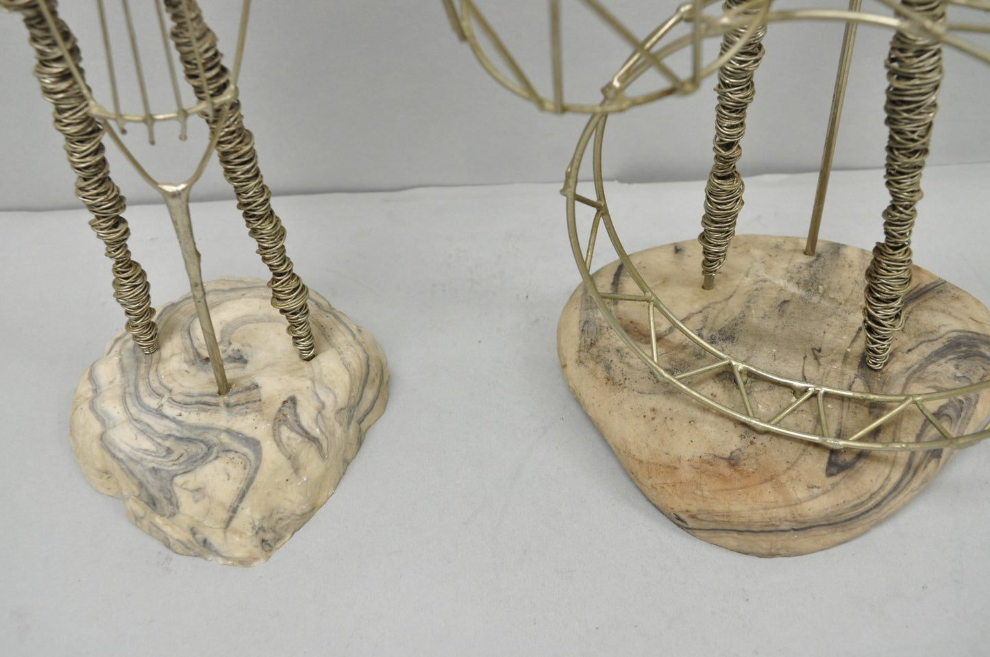 Vintage Mid Century Modern Brutalist Wire Musician Band Figure Sculpture - 2 Pc
